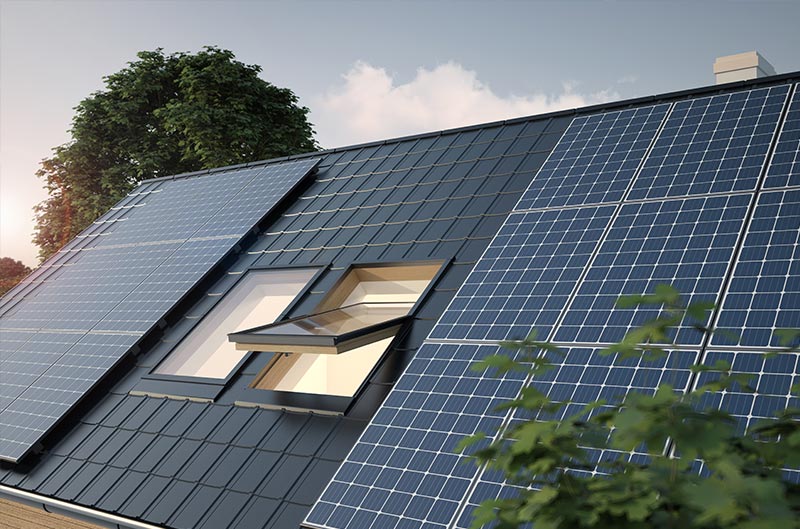 photovoltaik-auf-dach Photovoltaik Panele auf einem Hausdach